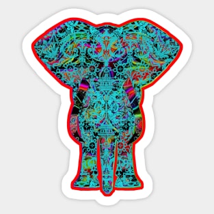 Rainbow Blue Elephant in Red Sticker